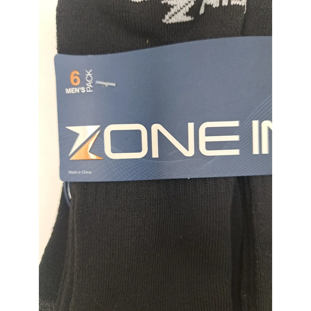 Zone In Mens 6 Pack Cushion No Show Athletic Performance Blk Socks Shoe sz 6-12
